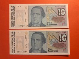 ARGENTINIEN - 2x 10 Australes UNC (45.392.964B/00.121.774C)