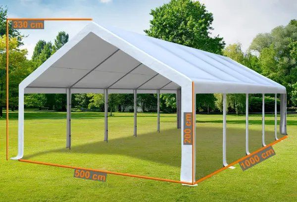 Partyzelt 5x10 M Weiß-blau – Wasserdichte PVC-Plane 560 G/m², Mit Stahlrohr-Konstruktion, Für Garten & Events