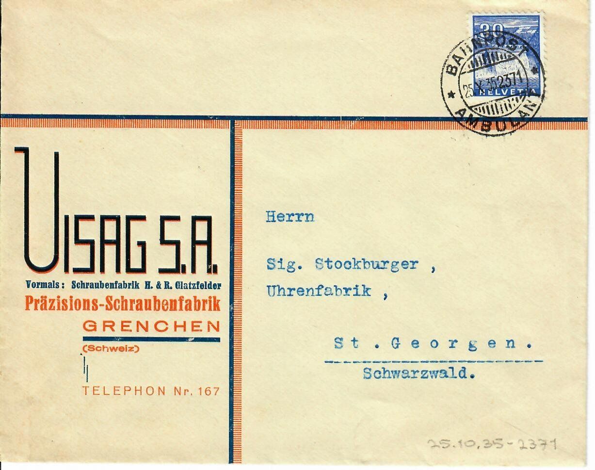 Alle Briefmarken: Brief, Schraubenfabrik Grenchen  1935 - Bahnpost – Gebraucht aus Hochdorf von Ziegel-16