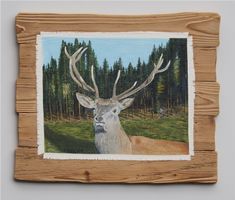 Ölgemälde mit Hirsch, Gams und Reh
