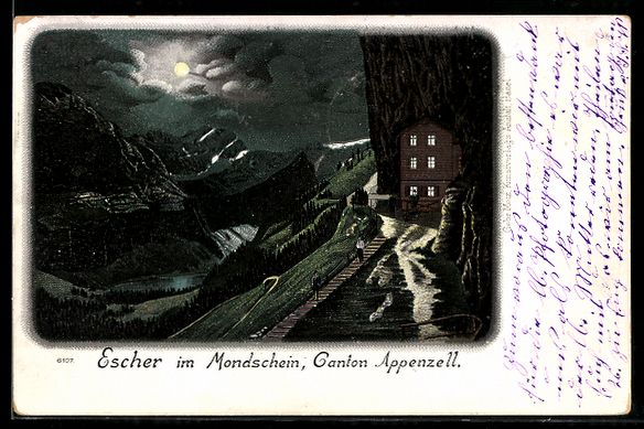 Ansichtskarten: Lithographie Aescher /Appenzell, Panorama – Gebraucht aus Berlin von bartko-reher