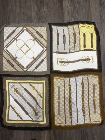 GUCCI Scarf Horsebit Print Silk Brown Beige Square Scarf