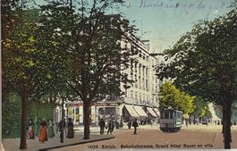 Zürich, Bahnhofstrasse, Grand Hotel Bauer, Tram, 1912