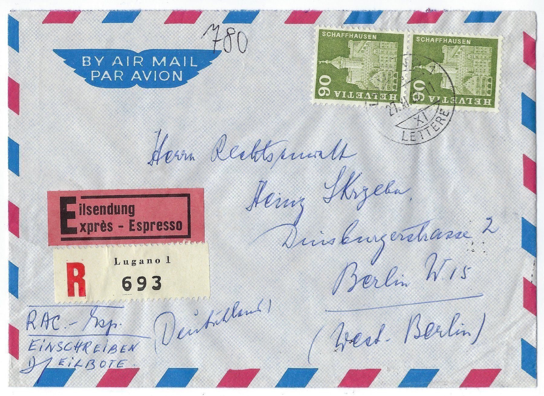 Tutti i francobolli: Express R-Flugpostbrief nach Berlin 1962 – Usato da Morgarten venduto da mech58