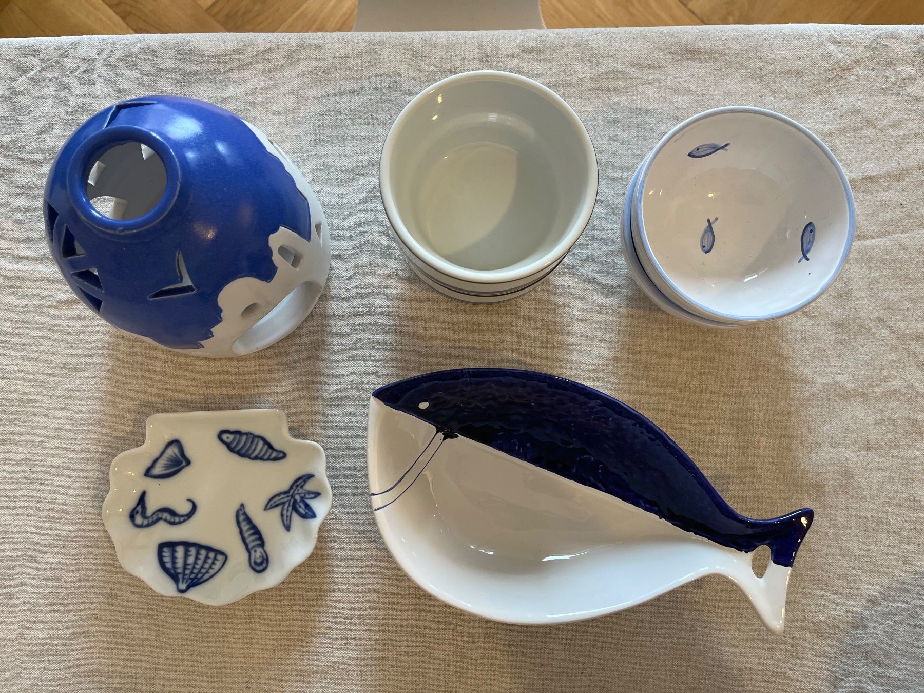Set di piatti: 7 Stk. Keramikset mediterran, Fisch – Usato da Zürich venduto da vintage_for_you 1