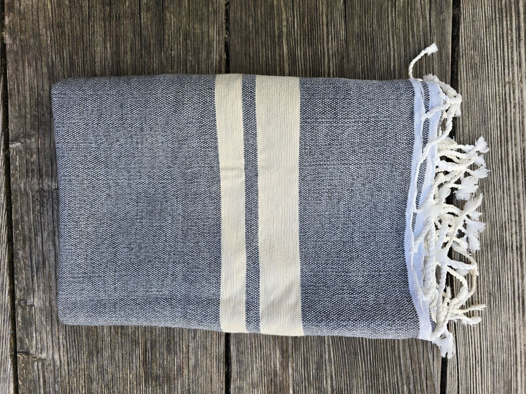 Badetücher: Fouta: Hammamtuch graucharbon/blanc cassé-ANGEBOT – Neu (gemäss Beschreibung) aus Romanshorn von Rachacha