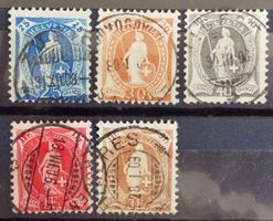 1902 à 1908: Hélvétie debout, 5 timbres O
