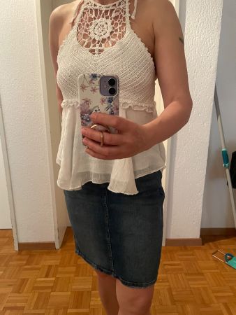 Gehäkeltes, weisses Sommer Top mit Neckholder, Gr. M/L