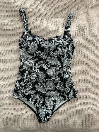 Schwarzer Badeanzug mit Palmenmuster, Grösse 40, neu!