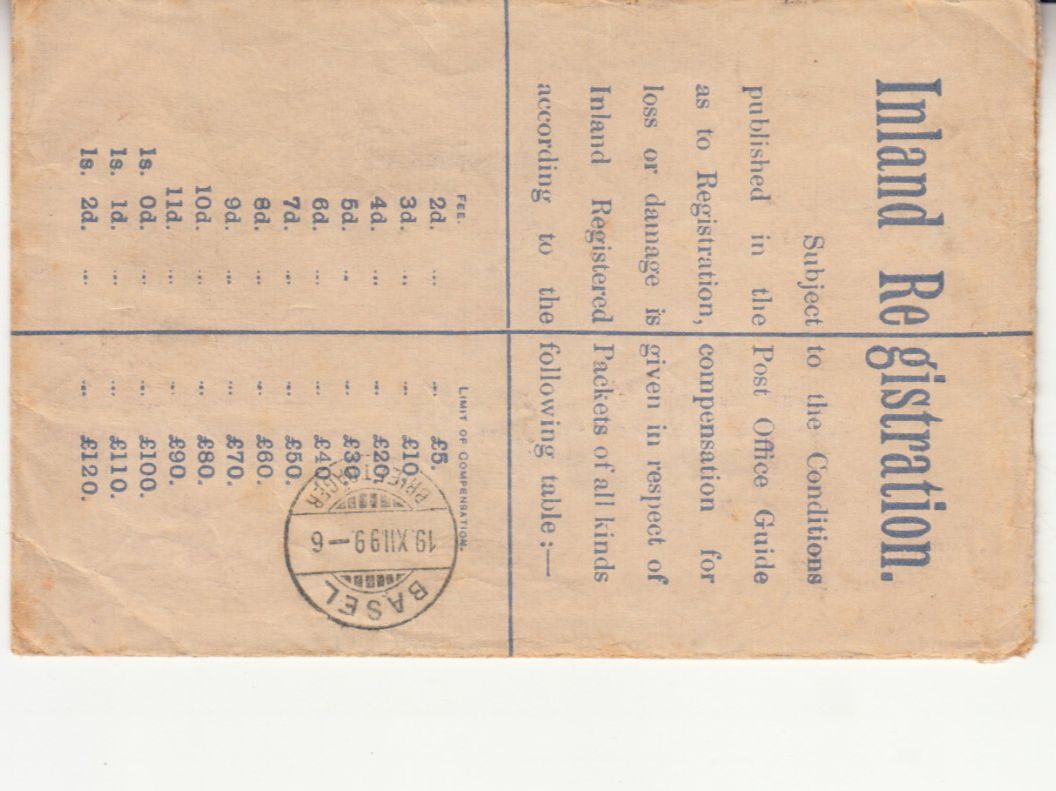 Tutti i francobolli: Registered Letter England - Basel 1899 – Usato da Bürglen TG venduto da StampGraf 1