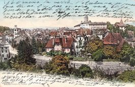 Aubonne VD Stadtpanorama mit Schloss