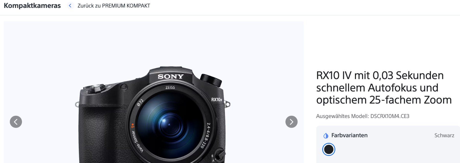 Sony Fotocamera: SONY RX10 MK IV Kamera - RX10 Mark 4 – Usato da Emmen venduto da 010 1