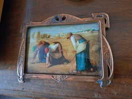 Antiker Jugendstil Bilderrahmen mit Ernte Szene emailliert