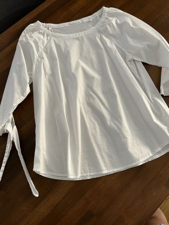 Opus Bluse Gr. 40 – Weiss aus Baumwolle mit Bindeband
