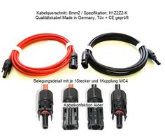 15 Meter Qualitäts Solarkabelset rot und schwarz 6mm2  + MC4
