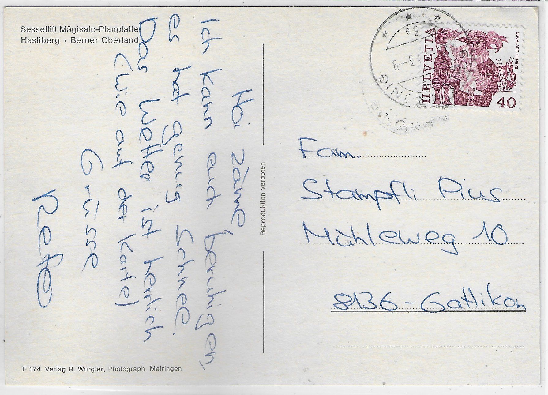 Cartoline postali: Sessellift Mägisalp-Planplatte Hasliberg – Usato da Ettingen venduto da Kartenplanet 1