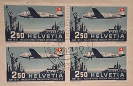Flugpostbrief F42 4er Block mit Abart weisse Silhouete