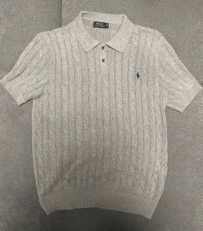 Ralph Lauren Strickpolo Cable Knit Zopfmuster Grösse L Grau