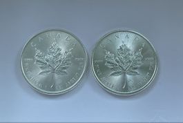 2x 1oz/unze Maple Leaf Silbermünzen