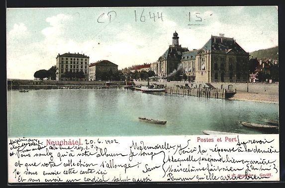 Ansichtskarten: AK Neuchatel, Postes et Port, 1902 – Gebraucht aus Berlin von bartko-reher