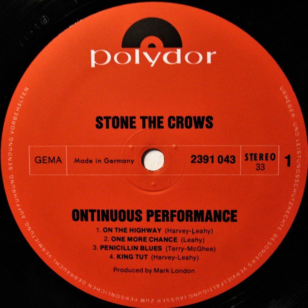 Dischi in vinile: STONE THE CROWS "Ontinuous Performance" LP IN VG++/EX  TOP ! – Usato da Monthey venduto da Pingmub 3