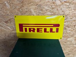 Pirelli Emailtafel, gelb/rot, Vintage, Top Zustand!