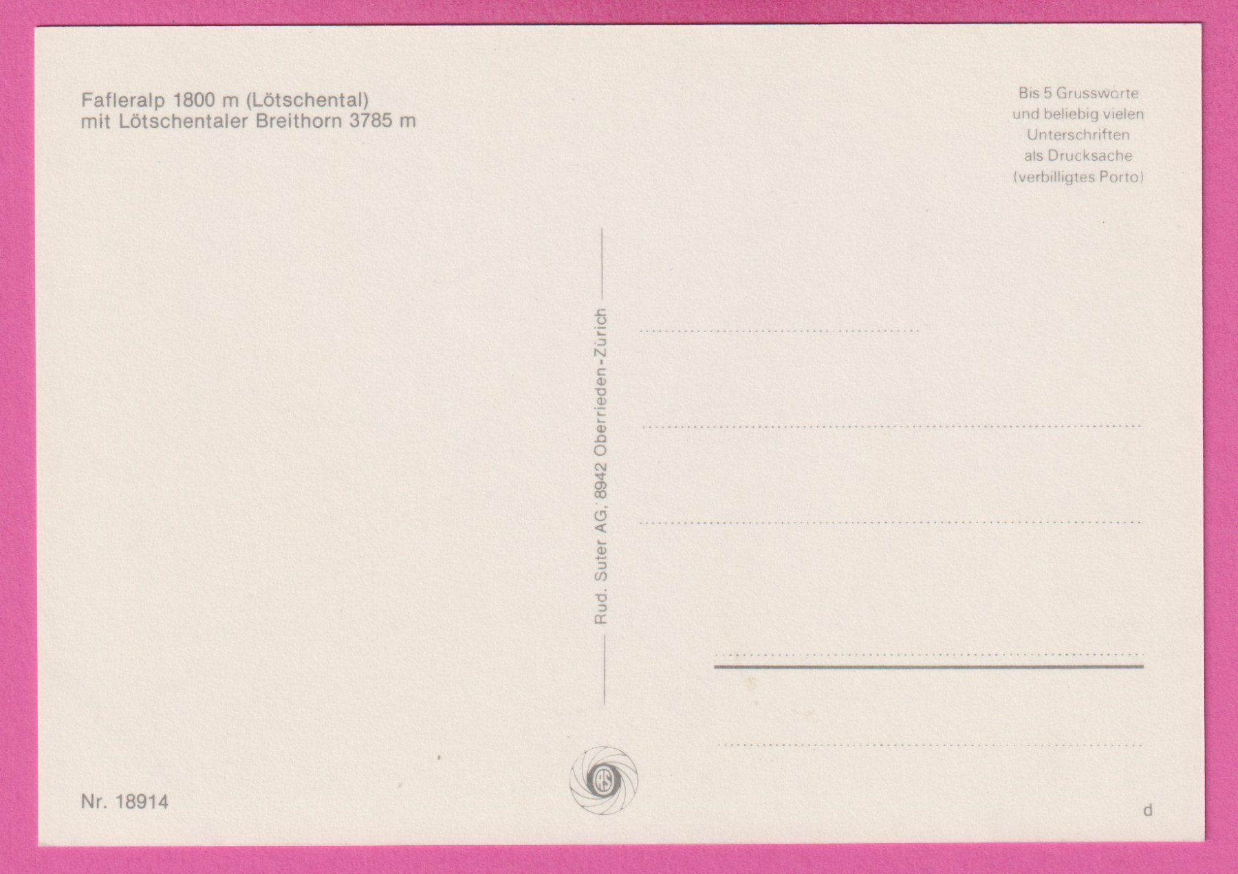 Cartoline postali: Fafleralp 1800m Lötschental – Usato da Einsiedeln venduto da dillie 1