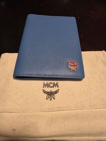 MCM Blue Leather Passport Holder with Dust Bag Included
