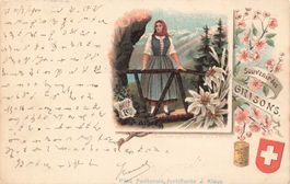 Graubünden GR Tracht Litho