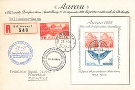 Luftpost Aarau 1938 Bellinzona Winterthur Einschreiben