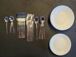 6 Personen Besteckset mit Teller