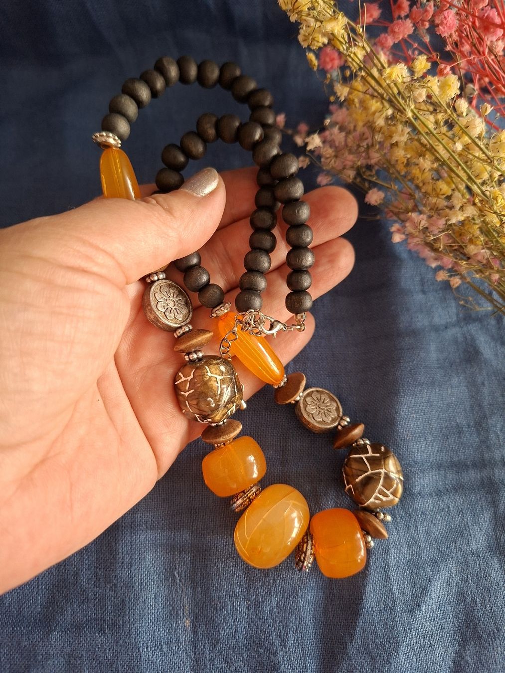 Ketten: Collier Statement Bohème – Perles Effet Agate & Bois – Neu (gemäss Beschreibung) aus Lutry von Sim_Sta 3