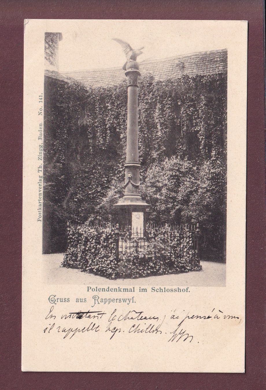 Cartoline postali: RAPPERSWIL - Polendenkmal - 1900 – Usato da Pully venduto da nicecards