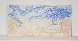 Abstraktes Acryl-Bild auf Leinwand in Beige-Hellblau