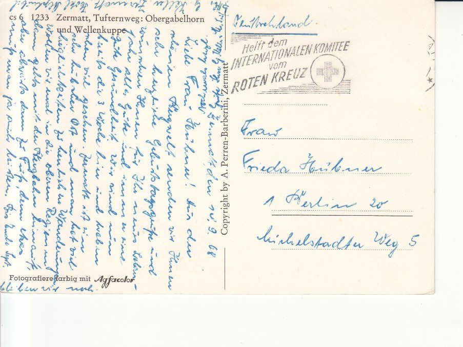 Cartoline postali: Zermatt Tufternweg 1968 – Usato da Bürglen TG venduto da StampGraf 1