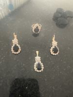 Schmuckset Anhänger, Ohrringe, Ring, schwarz, Strass