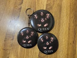 Queen - Taschenspiegel,Flaschenöffner & Ansteck Badge