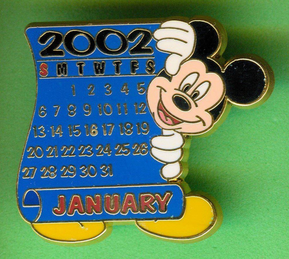 Disney Placchette & Badge: DISNEY  Kalender 2002  Januar  MICKEY – Usato da Winterthur venduto da Sammleroase