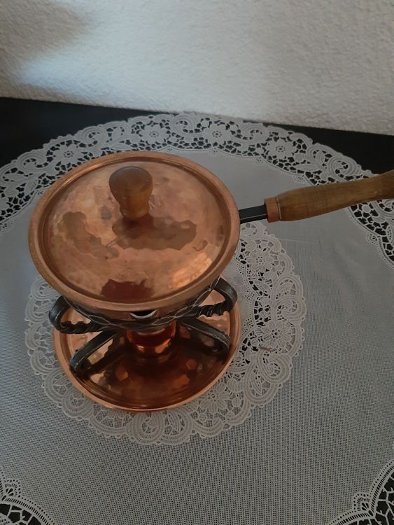 Casserole à Sauce En Cuivre Avec Réchaud – État D'usage, Compatible Bougie