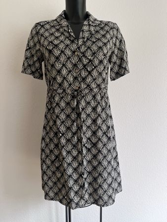 Kleid aus Viskose und Leinen schwarz weiss Gr S