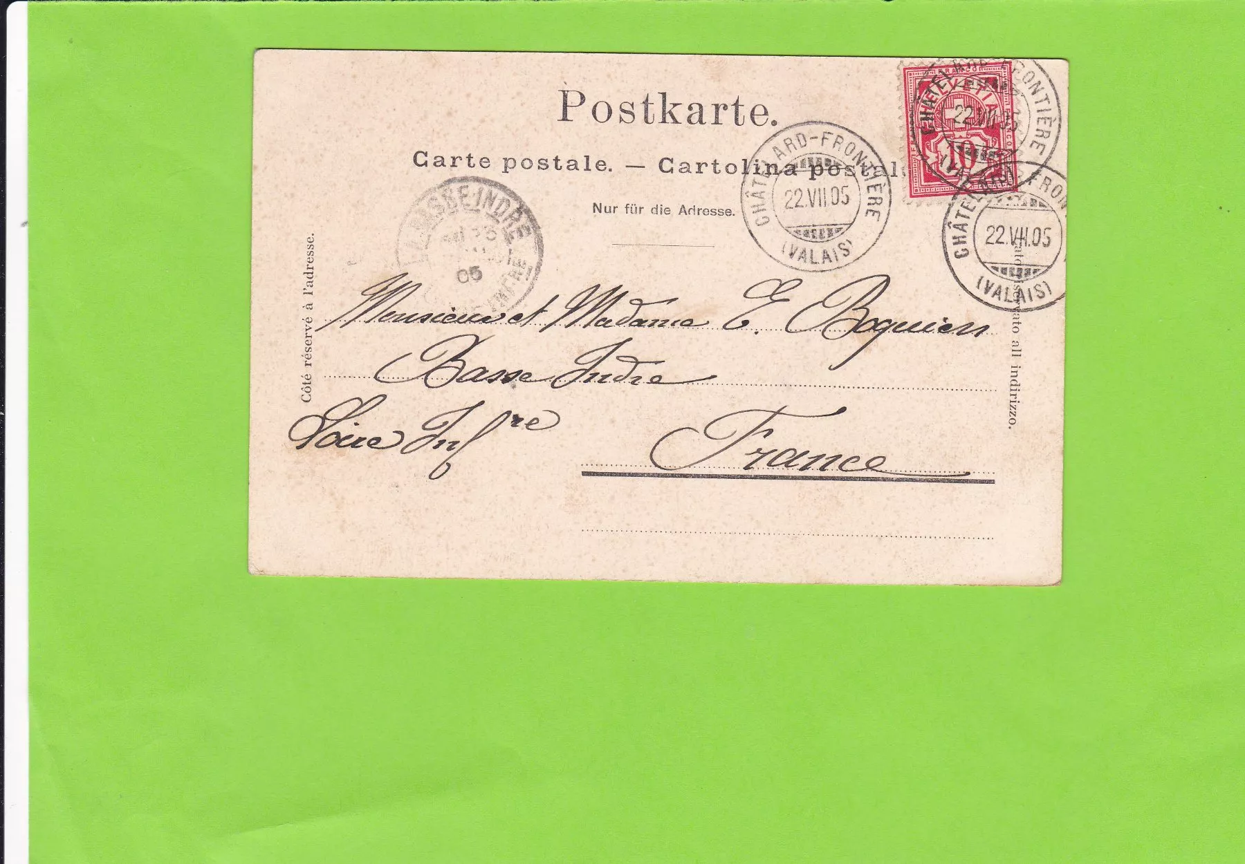 Cartoline postali: Châtelard-Frontière---1905 – Usato da St. Peterzell venduto da neckertal 1