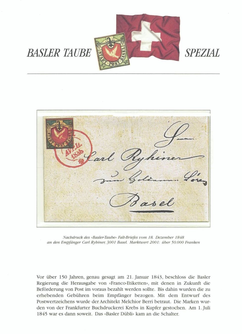 Tutti i francobolli: 6 Blätter Basler Taube Spezial – Usato da Basel venduto da Pfefferschootte
