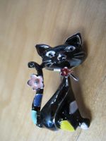 Süsse Vintage Katzen Brosche farbig