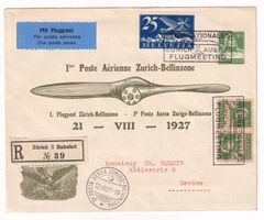 1927 Privatganzsache 1ère Poste Aérienne Zürich-Bellinzone