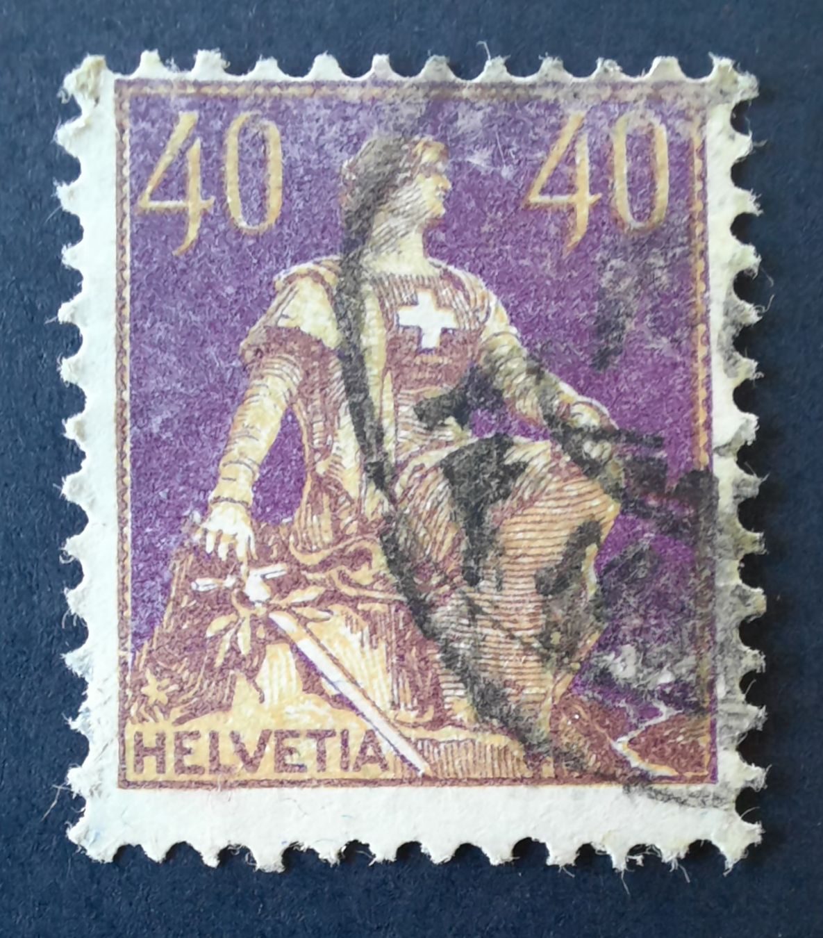 Tutti i francobolli: 9-22-2 Timbre Helvétie avec épée, oblitéré  1908. Réf. 107 – Usato da GENEVE venduto da Pjeronimo