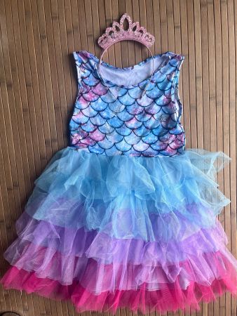 Tolles Meerjungfrau Kleid mit Krönchen,Gr.6-7 Grösse 110/116
