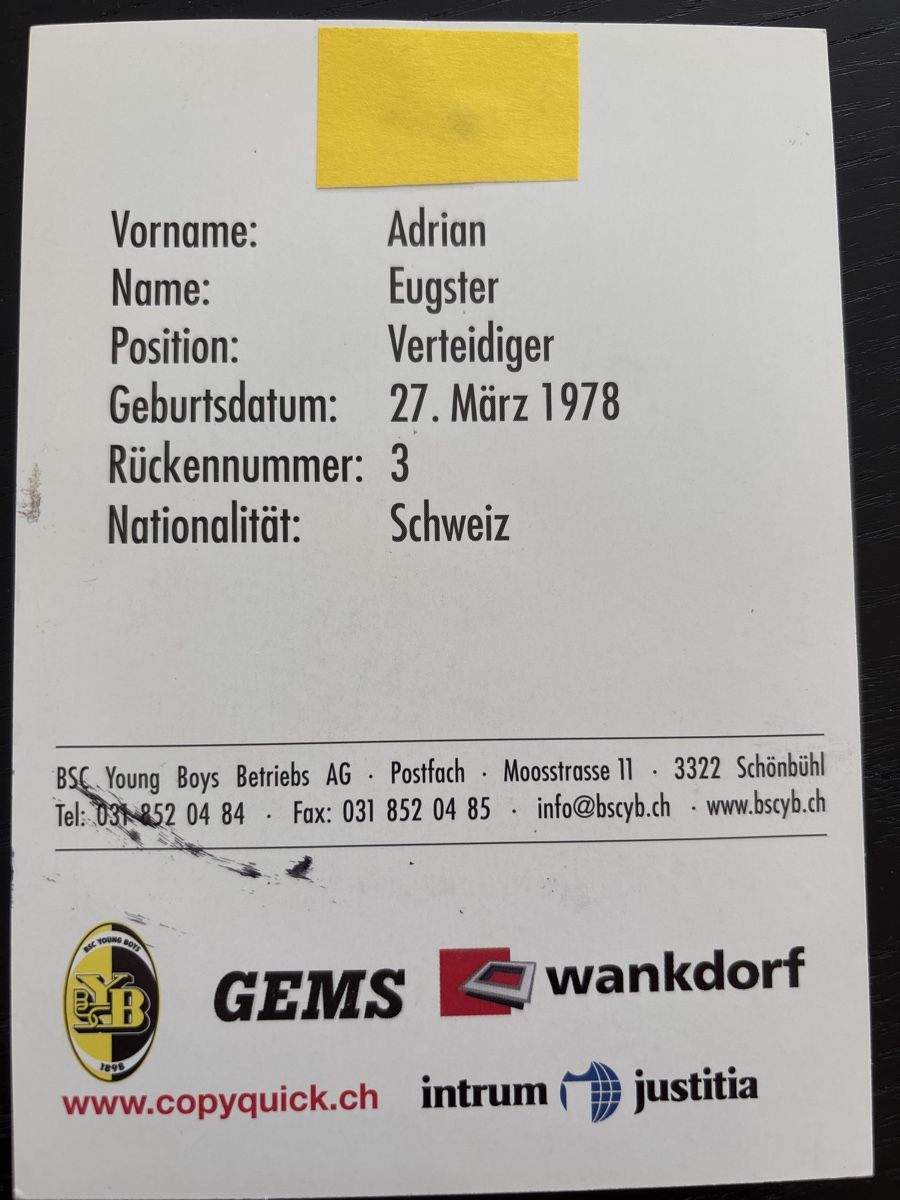 Autografi: Adrian Eugster signierte Autogrammkarte YB Verteidiger – Usato da Uetendorf venduto da hoisle 1