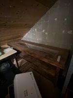 Massiver Holztisch mit plexiGlasplatte und Ablage 150cm