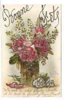 Bonne Fête - Vase - Rosen - Litho mit Glimmer - 1900