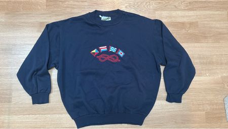 Retro Pullover dunkelblau marine Motiv Grösse L
